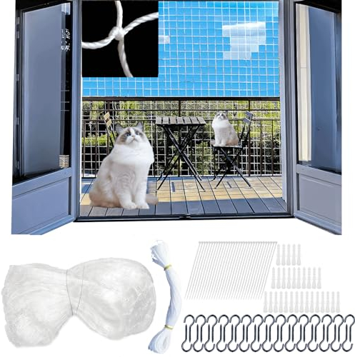 AILAIKE Katzennetz für Balkon,Balkonnetz für Katzen - 8x3m, Nylon Katzen Netz für UV- Und Witterungsbeständig, Zum Balkonen, Terrassen Und Fenstern