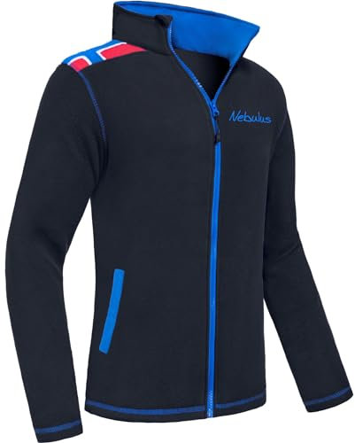 Nebulus Giacca in pile da uomo CHALSEA, calda giacca in pile, con chiusura lampo lunga, Nero/cobalto, XXL