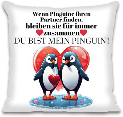Cosymate Pinguin Geschenk Jahrestag für Ihn/Sie, Kissenbezug 45×45 cm Hochzeitstag Valentinstag Weihnachten Lustiges Paar Partner, Du bist Mein Pinguin