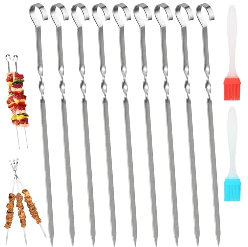 30 Piezas Brochetas de Barbacoa, 30cm Pinchos de Kebab, Pinchos Barbacoa, Pinchos para Barbacoa Reutilizables, Palos de Brocheta con 2 Cepillos, Brochetas de la Parrilla, Brochetas de Kebab