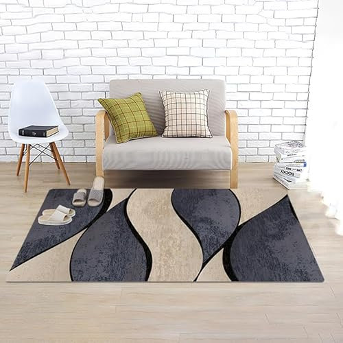 LIKE IT MORE Modern Teppich für Wohnzimmer, Schlafzimmer, Küche und Flur - Waschbarer Rutschfester Teppichläufer – Rug Carpet Living Room (Merkur Beige, 140 x 200 cm)