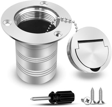 Boat Marine Deck Fill Filler Replacement Part Keyless Cap with Chain, 316 Stainless Steel Boat Gas Fuel Waste Diesel Deck Fill Filler Tank Hardware for 2(50mm) Tube