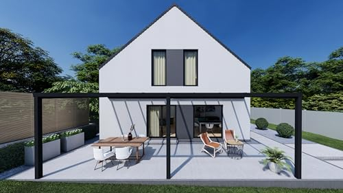 Terrassenüberdachung KD Alpha in Anthrazit mit VSG-Klarglas in 600x300cm - Terrassendach aus Aluminium - wetterfeste Überdachung