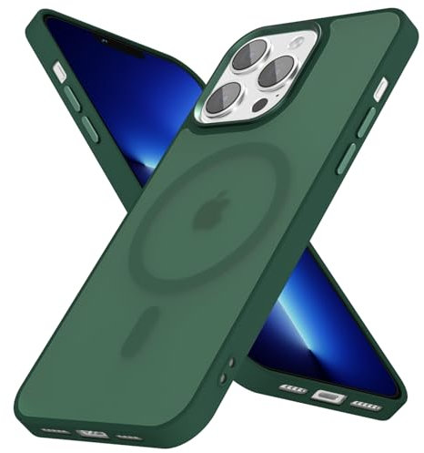 oakxco Magnetic Case for iPhone 13 Pro Max Phone Case Compatible with Magsafe, Slim Thin Clear Hard Shell Plastic & Silicone Rubber Bumper, Transparent Cute Mag Safe Cover for Women Girls, Dark Green