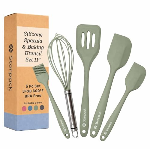 Starpack 'Flip & Whip' Premium-Silikon-Backutensilien-Set (5-teilig) – Kochutensilien hitzebeständig bis 315 °C – Backutensilien – große & kleine Spatel, Schneebesen & Backen – Pinsel-Backwerkzeug-Set