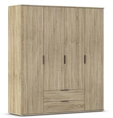 Rauch Möbel Essea, Drehtürenschrank, Kleiderschrank, Garderobe, Schrank mit Stauraum, 4-türig, 2 Schubladen, Farbe Eiche Sonoma, Holz, 168x188x52cm