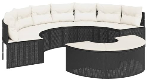 vidaXL Garten Sofa Garnitur 2-TLG., Gartenmöbel Set Halbrund, Sitzgruppe für Garten Terrasse, Lounge Sitzgarnitur, Schwarz Poly Rattan