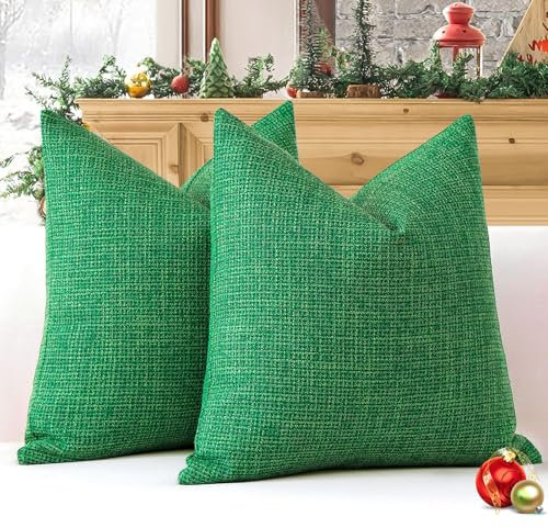 Artscope 2er Set Kissenbezug Einfarbig Wurfkissenbezug Leinen Kissenbezüge 50x50 cm Moderne Dekokissen Kissenhülle Set Kissen Fall für Sofa Schlafzimmer Zuhause Dekor Weihnachtsgrün
