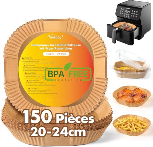 TUSEASY Papel Freidora Aire, 150 Piezas 20cm Papel Air Fryer Cuadrado, Accesorios 5-7L Freidora Aire, Molde Papel de Horno Desechable Antiadherente para COSORI Cecotec 5,5L 6L