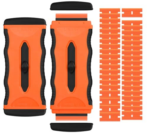 Flintronic 2 pièces Grattoir Vitre, Grattoir Plaque Vitrocéramique avec 40 pièces Lames en Plastique, pour Plaque à Induction, Voiture, Verre, Miroir, Autocollant, Nettoyage
