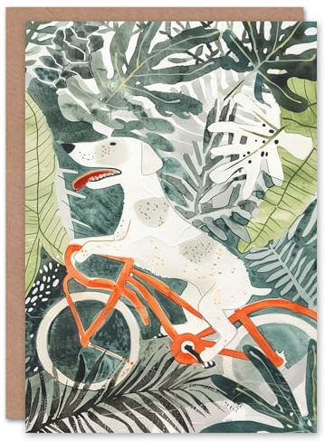 Artery8 Dog Lover Bicycle Ride Through Jungle Watercolour Blank For Him Or Her Art Birthday Card