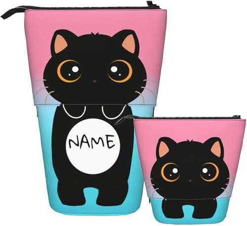 OMNRELM Personalisiertes Federmäppchen mit Namen, Teleskop-Stifteetui | Kawaii Canvas-Tasche, ausziehbar zum stehenden Stifteköcher – Geschenk zur Einschulung für Mädchen und Jungen