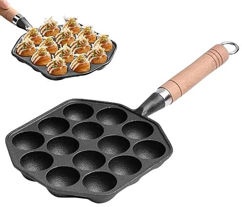 14 Holes Takoyaki Pan Non-Stick Takoyaki Grill Pan Plate with Detachable Handle Cast Iron Pan Takoyaki Maker Ball Pancake Pan for Pancake Balls Fried Eggs Pancake Pan Takoyaki Grill Pan Takoyaki Maker