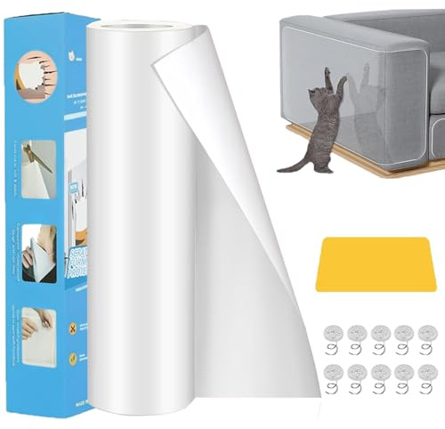 Kratzschutz Katze Tape Selbstklebend, Kratzfolie Katzen Transparent 20cm x 5m,Kratzfestes Sofa kratzmatte Katze,Katze Kratzschutzfolie Kratzfesten Schutzfolie für Sofa Couch Wand Tür und Möbel