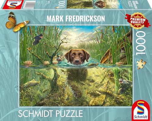 Schmidt Spiele 58572 Mark Frederickson, Hundeliebe, brauner Labrador im kühlen Nass, 1000 Teile Puzzle