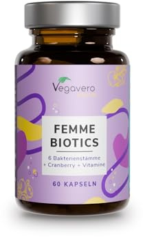 Femme Biotics | Intimflora Komplex mit Vitaminen, Cranberry Extrakt & Inulin | 60 Kapseln | 6 Milchsäure- und Bifidobakterienstämme | Vegan, ohne Zusätze | Dt. Produktion Vegavero