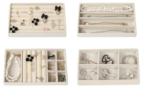 LMSAWK Schmuck Organizers für Schmuck, Schublade Schmuckkästchen, Schmuck Schublade Organizer Set, für Halsketten, Armbänder, Ohrringe, Ringe, Uhren