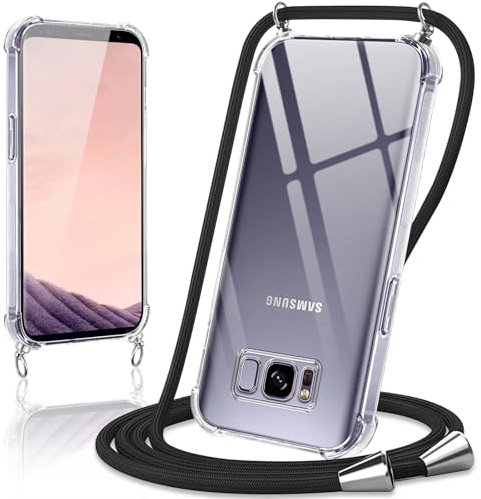 Coiwxmoi Handyband Handyhülle für Samsung Galaxy S8 Hülle mit Band 5,8,Transparent Case mit Kette Abnehmbar zum Umhängen Kordel Schutzhülle,Weich Silikon TPU Stoßfest Cover für Samsung S8,Schwarz