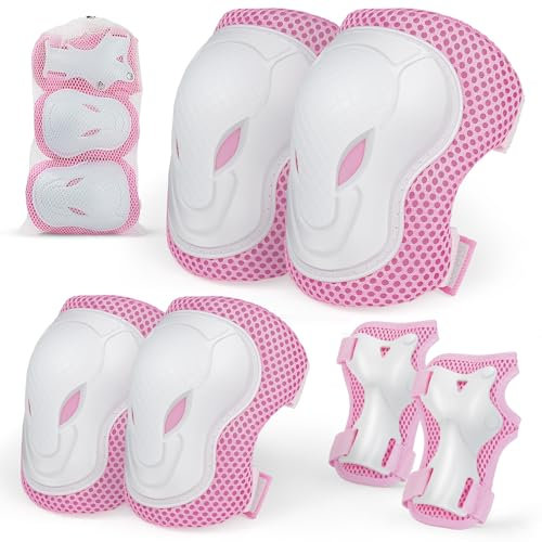 Ginocchiere per bambini, 2-6 anni, regolabili, in linea, protezioni per gomiti, protezione per il palmo, ginocchiera per bambini (rosa, S)