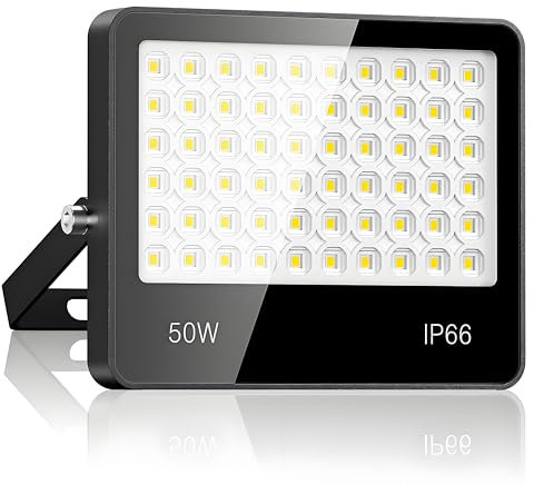 LED Strahler Außen 50W - 5000LM 6500K Kaltweiß Superhell LED Fluter Außen, IP66 Wasserdicht außenstrahler Scheinwerfer für Stadion, Terrasse, Straße, Garage