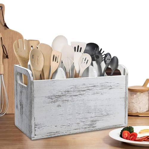 Fierudeng Organizador de utensilios de madera de gran capacidad, soporte de utensilios de madera, soporte para utensilios de cocina que añade un ambiente cálido y vintage a la cocina, adecuado para