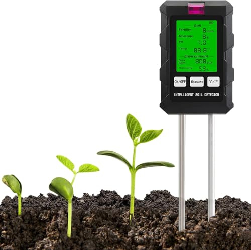 SenZjx Bodenmessgerät 6-in-1 Bodentest Messgerät - Multifunktionaler Bodentester für Fruchtbarkeit, Temperatur, Licht, pH-Wert, Bodenfeuchtigkeit und Umgebungsfeuchtigkeit (Schwarz)