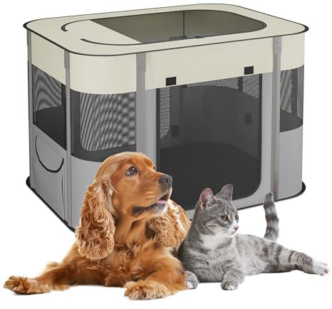 Relaxdays Welpenauslauf faltbar, HBT: 55x82x60 cm, Indoor & Outdoor, tragbarer Hundelaufstall, Oxford-Stoff, Mehrfarbig