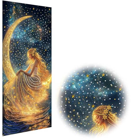 Pavemlo DIY Spezialform Diamond Painting Erwachsene Groß XXL Schöne Frau - Diamant Painting Bilder für Erwachsene Mond, Kunst mit Strasssteinen Bastelset Anfänger, für Zuhause Wanddekoration 30x60cm