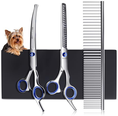 Ciseaux Toilettage Chien, Acier Résistant À La Rouille, Pointes Arrondies Sécurisées, Revêtement en Titane, Professionnels Pour Chiens Pour Couper Le Visage, Les Pattes Et La Queue (Bleu）