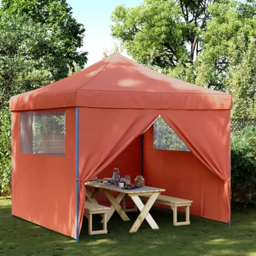 Partyzelt Faltbar Pop-Up mit 4 Seitenteilen, Terrakottarot, 292x292 cm, Wasserdichtes Oxford-Gewebe für Outdoor Events, Garten, Strand, Camping, inklusive Seile & Nägel
