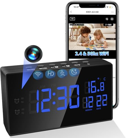 Nisanmoon Telecamera Spia WiFi 2.4/5G, HD 1080P Telecamera Nascosta | Mini Telecamera Spia Nascosta con Visione Notturna, Rilevamento del Movimento, Wi-Fi, APP Vista a Distanza