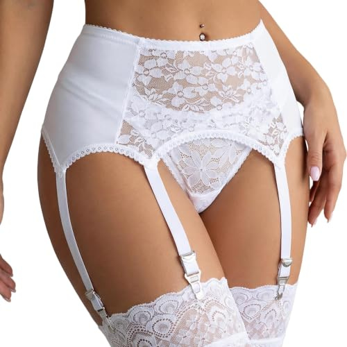 Eagerlove Strapsgürtel Damen Spitze Strumpfhalter mit 6 Metallclips Hohe Taille Sexy Strapshalter Große Größen Garter Belt Unterwäsche Dessous Set