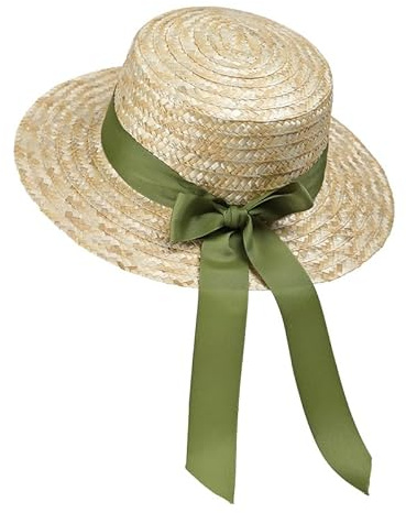 ZCJ Chapeau de paille pour femme, paille de blé avec nœud décoratif, chapeau de soleil avec protection UV 50+ pour la plage, les vacances et l'été, vert, 56-58