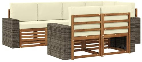 vidaXL Ecksofa Set mit Kissen 7 pcs Natur und Creme, Garten, modernes Ecksofa, gemütliche Lounge für Terrasse, schicke Möbel und entspannte Sitzgelegenheit