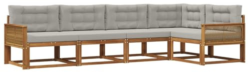 vidaXL Outdoor-Sofagarnitur mit Kissen 5 pcs Natur und Hellgrau, Moderne Terrasse, langlebige Outdoor-Möbel, wetterfeste Lounge, gemütliches Sofa, vielseitige Pool-Couch