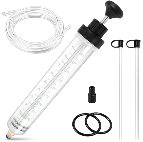 SYCEES Aceite Succión Jeringa 500ML con 3 Tubos de Extensión 100/22.5/20cm | Doble Sellado, Cierre Automático, Escala Clara, Fácil Limpieza, Para Aceites de Transmisión, Engranajes y Líquido de Frenos