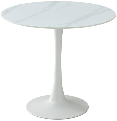 möbelando Esstisch Josh – Runder Keramik-Esstisch Ø 90 cm, weiß marmoriert, Metallgestell, pflegeleicht & modern – ideal für Küche & Esszimmer