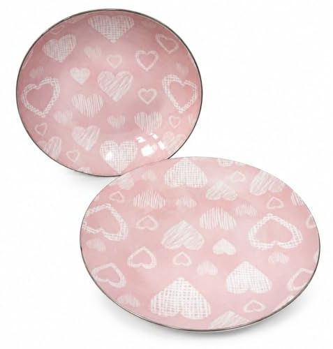 Cecaro Group Set Piatti 12 Pezzi Cuori Rosa in Ceramica – 6 Piatti Piani + 6 Piatti Fondi – Servizio Tavola per 6 Persone – Adatto a Microonde e Lavastoviglie