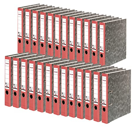 Original Falken 25er Pack Recycling-Ordner Wolkenmarmor. Made in Germany. 5 cm schmal DIN A4 roter Rücken Ringordner Aktenordner Briefordner Büroordner Pappordner CO2-Neutral Blauer Engel