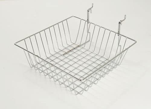 Wandgitter DPS Shopfitting Drahtkorb Korb 4 (Einhängekorb) - Metall, Verchromt, Silber - 30cm x 30cm x 10cm - Dekozwecke, Garderobe, Warenträger, Lamellenwände