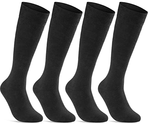 sockenkauf24 Kniestrümpfe Herren 43-46 Schwarz Baumwolle mit Komfortbund 22106 (4 Paar 43-46)