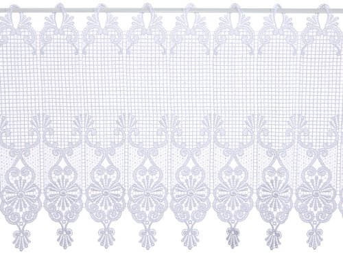 Plauener Spitze by Modespitze - Gardine - Scheibengardine mit Stangendurchzug, hochwertige Stickerei, Höhe 45 cm, Breite 96 cm, Weiß