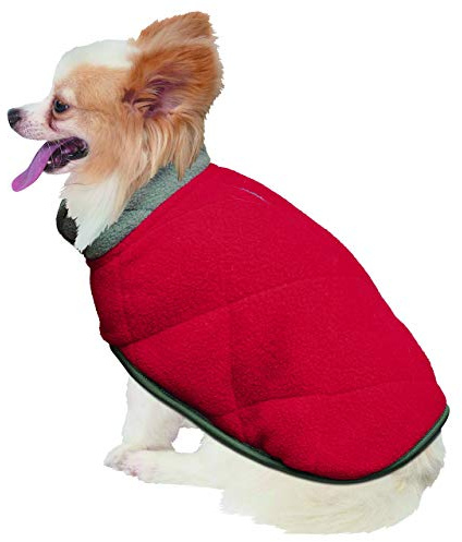 Pistachio Pet - Reversible, Double Layer, Fleece Quilted Dog Coat (Medium, Red)