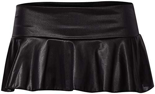 Mapale By Espiral Women's Sexy Basic Ruffle Mini Skirt, Wet Look Black, Small/Medium