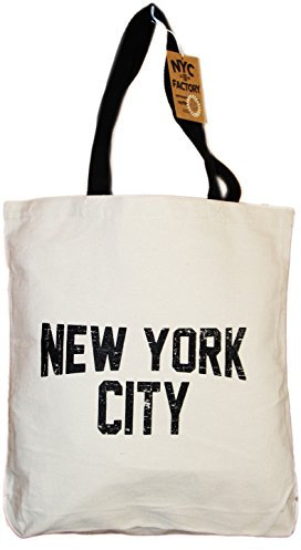 NYC Tote Bag Canvas Distressed New York City Gift Souvenir Black Straps by NYC FACTORY