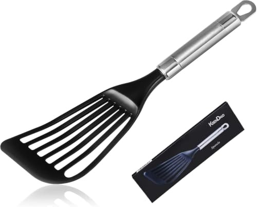 KSENDALO LFGB Certified Nylon Fish Spatula, Slotted Egg Turner for Nonstick Cookware – Flexible Wide Blade Kitchen Flipper for Eggs, Omelets, Pancakes, Dishwasher Safe (Max. 410°F)