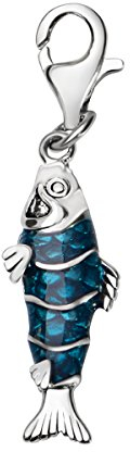 Quiges Charms Anhänger 3D Blauer Emaille Fisch Versilbert Damen Schmuck für Bettelarmband