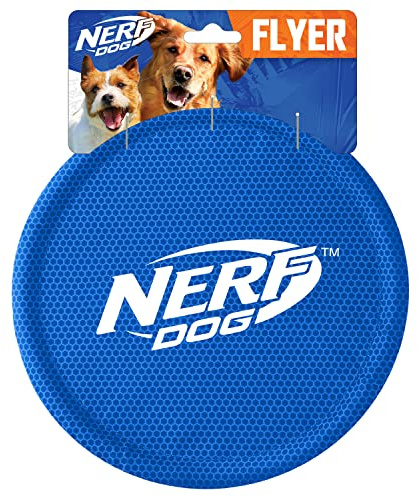 Nerf Dog Nylon Flyer Dog Toy, Flying Disc, Lightweight, Durable and Water Resistant, Great for Beach and Pool, 9 inch diameter, for Medium/Large Breeds, Single Unit, Blue