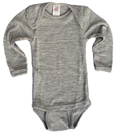 Engel Natur Baby Body Langarm, Wolle Seide, (Hellgrau Melange, Gr. 74/80)