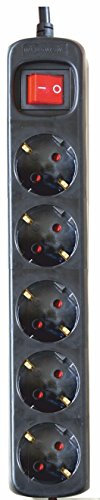 SILVER ELECTRONICS - Regleta Enchufe con 5 Tomas con Interruptor, Negro, 5 Enchufes, Cable de 1,5 Metros, Protección Infantil, Toma de Tierra, con protección sobretensiones